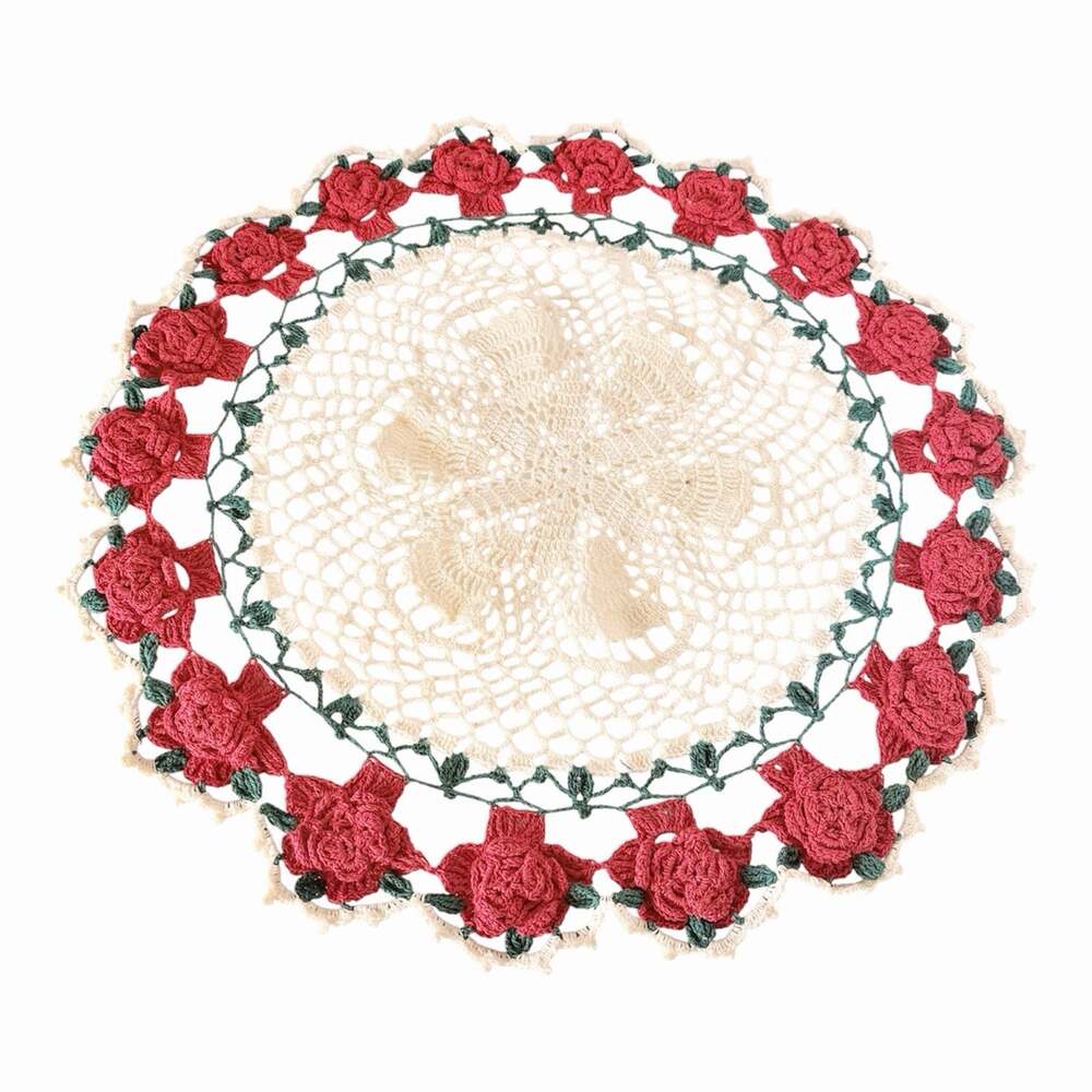 Vintage Doily Handmade Crocheted Roses 22 Inches Large Round Centerpiece Table
